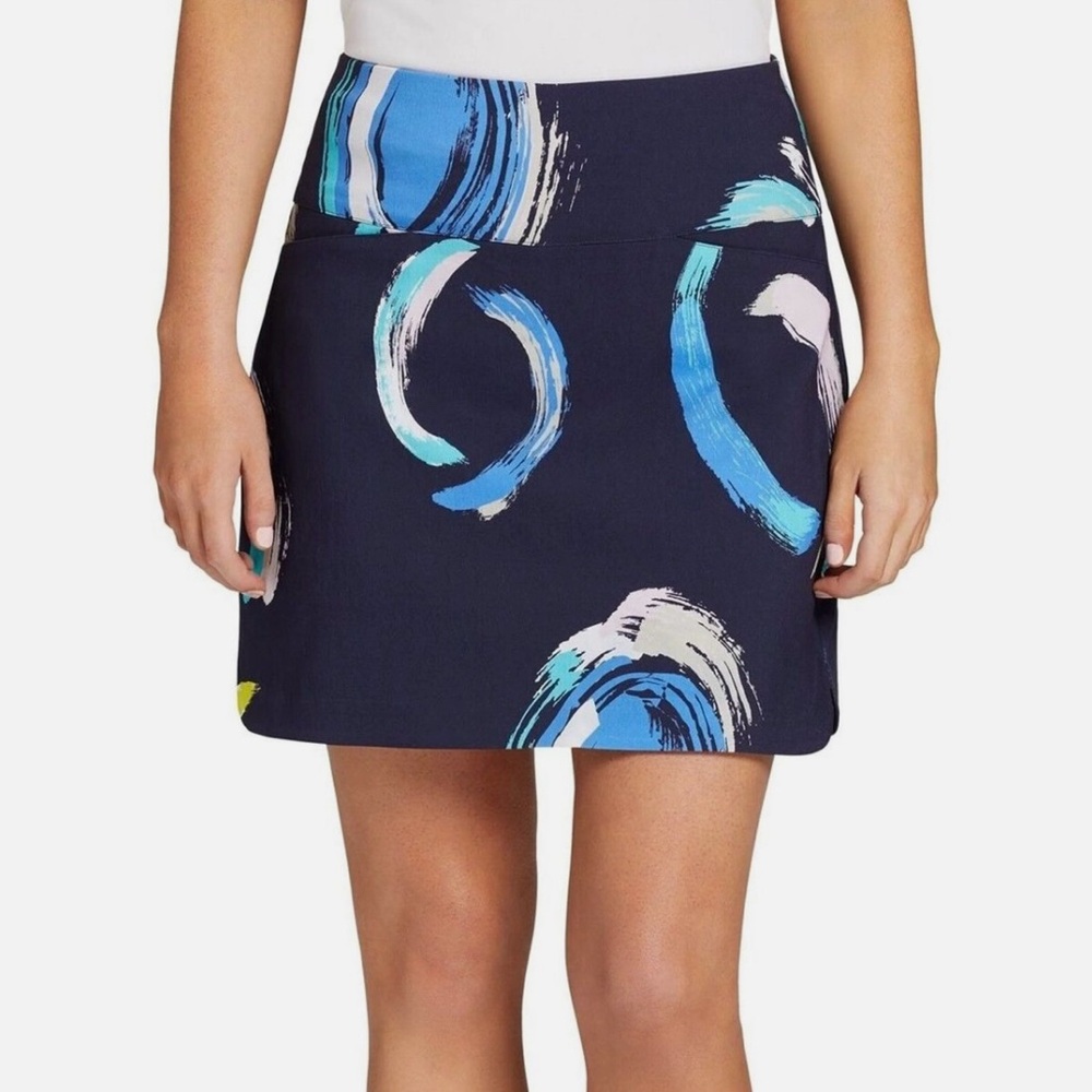 Lady Hagen Navy Skort with Blue and Teal Brushstroke Print